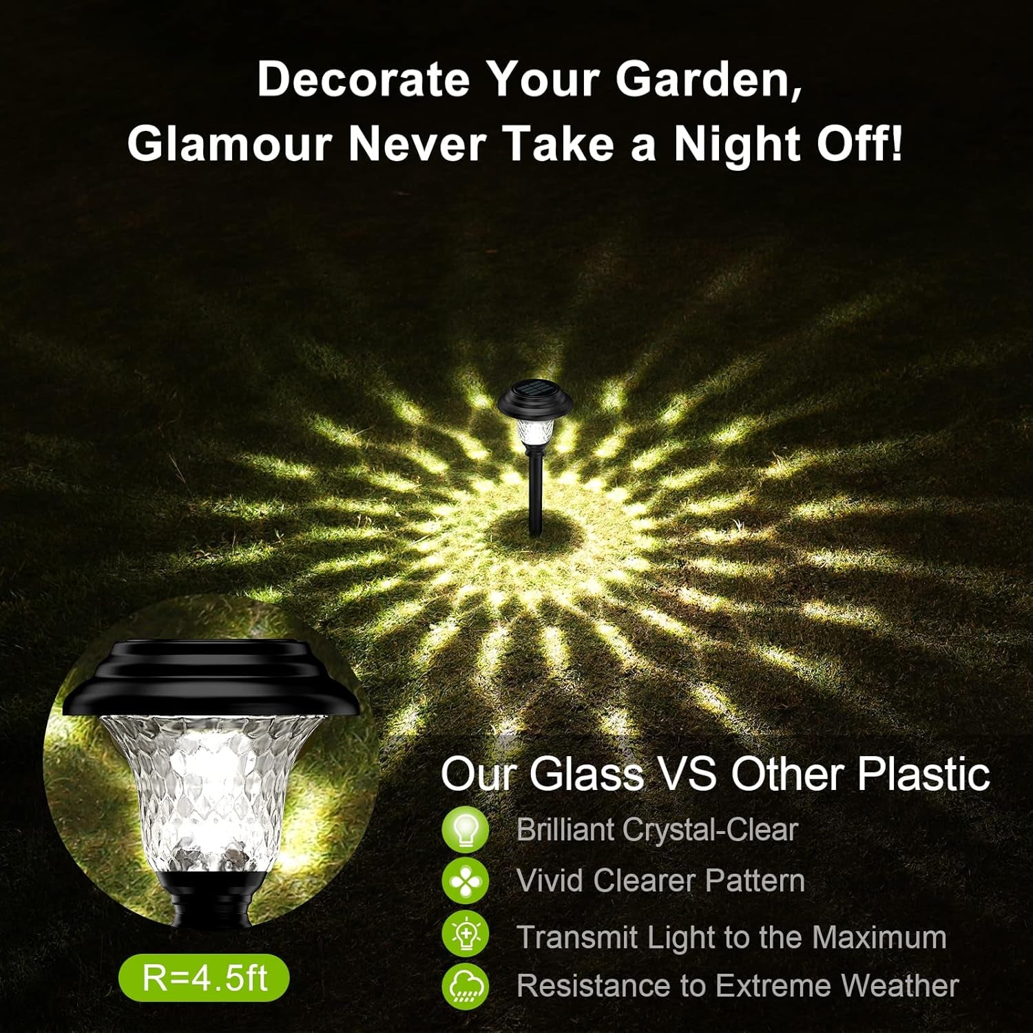 Glass Solar Lights Outdoor Waterproof, 8 Pack Super Bright Solar Pathway Lights, up to 12 Hrs Long Last Auto On/Off Garden Lights Solar Powered, Stainless Steel LED Light for Yard Landscape Cool White
