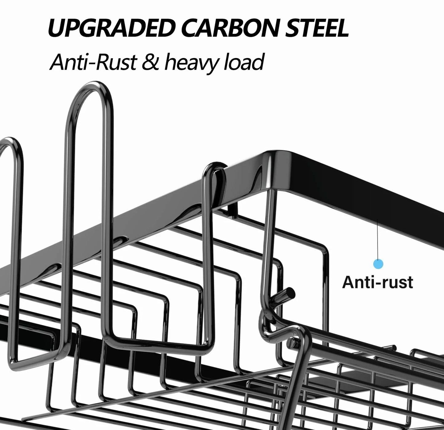 Dish Drying Rack for Kitchen, 2 Tier Stainless Steel Dish Racks Sink Organizer with Cutlery Holder, Space-Saving for Home, Black