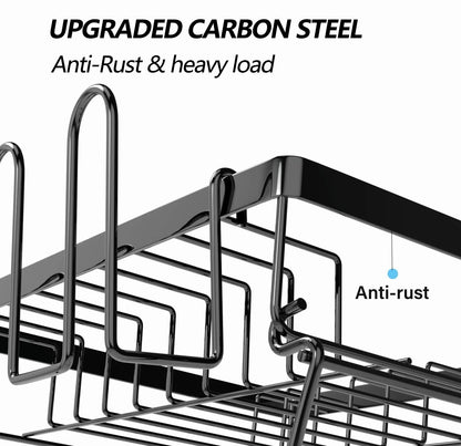 Dish Drying Rack for Kitchen, 2 Tier Stainless Steel Dish Racks Sink Organizer with Cutlery Holder, Space-Saving for Home, Black