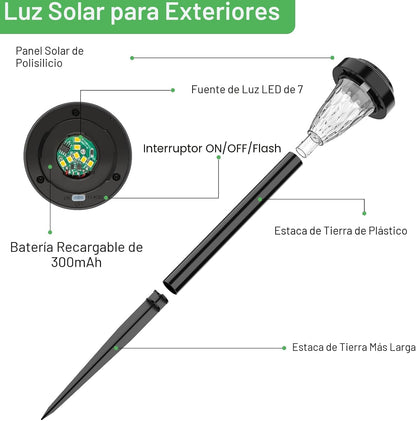 Lámpara Solar Exterior Para Jardín 8 Piezas, 2 Modos Blanco Cálido Luces Solares Exterior Jardín, IP65 Impermeable Luces Solares LED Exterior Para Jardín, Patio, Césped, Entrada, Pasarela