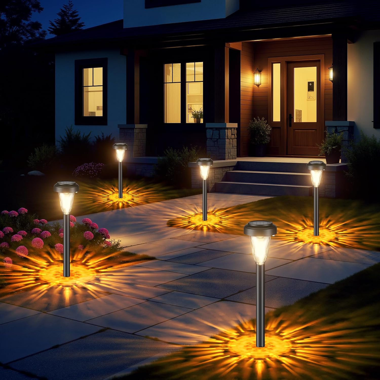Lámpara Solar Exterior Para Jardín 8 Piezas, 2 Modos Blanco Cálido Luces Solares Exterior Jardín, IP65 Impermeable Luces Solares LED Exterior Para Jardín, Patio, Césped, Entrada, Pasarela