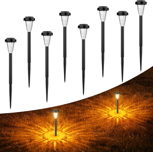Lámpara Solar Exterior Para Jardín 8 Piezas, 2 Modos Blanco Cálido Luces Solares Exterior Jardín, IP65 Impermeable Luces Solares LED Exterior Para Jardín, Patio, Césped, Entrada, Pasarela