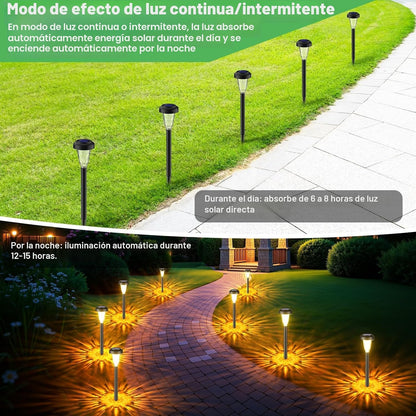 Lámpara Solar Exterior Para Jardín 8 Piezas, 2 Modos Blanco Cálido Luces Solares Exterior Jardín, IP65 Impermeable Luces Solares LED Exterior Para Jardín, Patio, Césped, Entrada, Pasarela