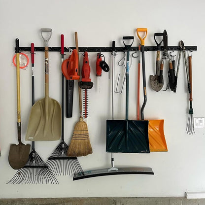 64'' Adjustable Garden Tool Organizer, Garage Storage System with Hooks, Wall Mount Tool Organization Rack, Black