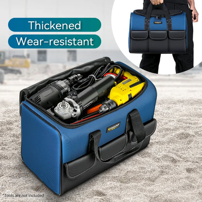 Heavy Duty Wide Mouth Tool Bag with Pockets, Organizer for Men'S Tool Storage and Transport