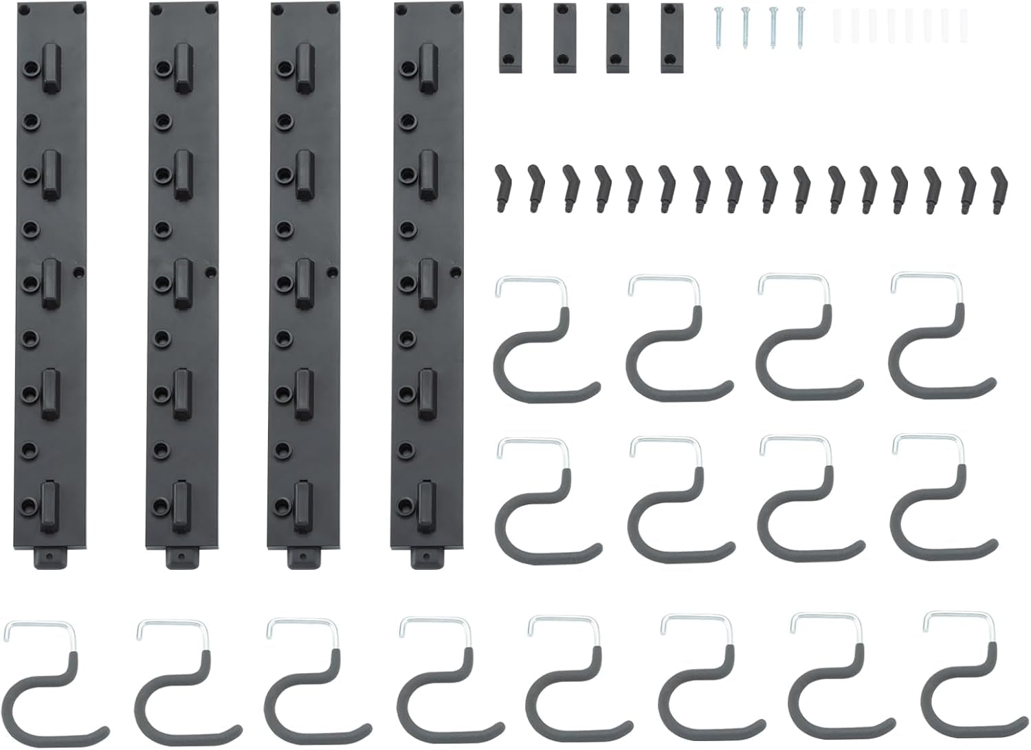 64'' Adjustable Garden Tool Organizer, Garage Storage System with Hooks, Wall Mount Tool Organization Rack, Black