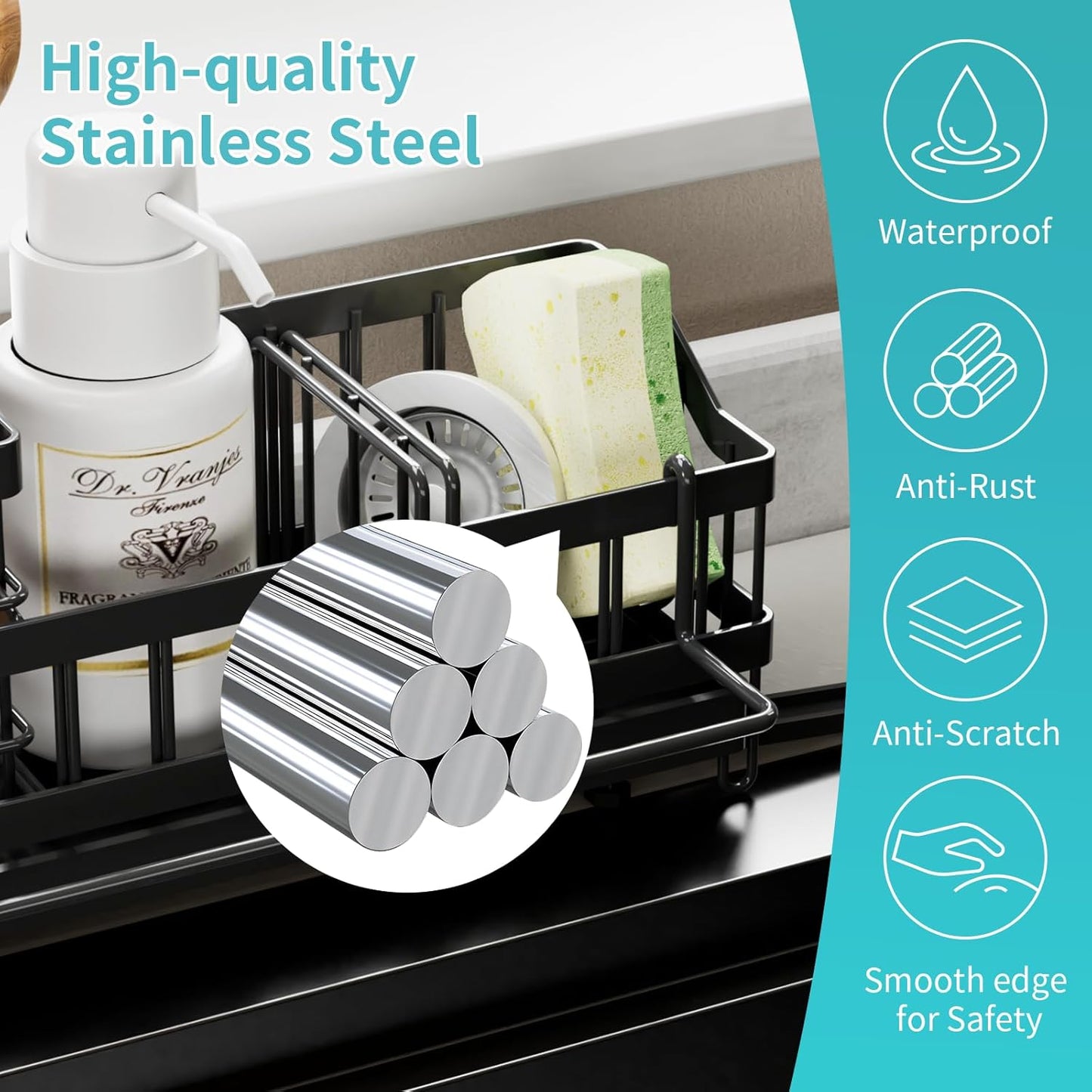 Organizador De Fregadero Cocina, Soporte Para Esponja, Escurridor De Platos De Acero Inoxidable, Porta Jabón, Organizador De Fregadero, Organización Del Fregadero De Cocina