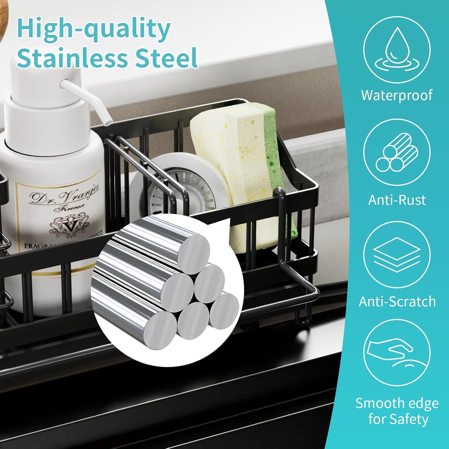 Organizador De Fregadero Cocina, Soporte Para Esponja, Escurridor De Platos De Acero Inoxidable, Porta Jabón, Organizador De Fregadero, Organización Del Fregadero De Cocina