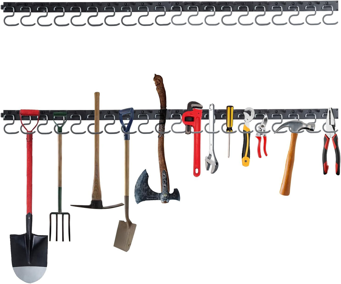 64'' Adjustable Garden Tool Organizer, Garage Storage System with Hooks, Wall Mount Tool Organization Rack, Black