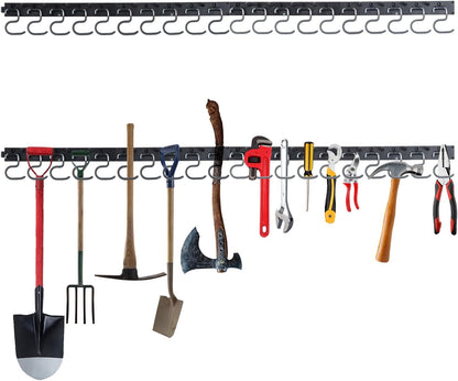 64'' Adjustable Garden Tool Organizer, Garage Storage System with Hooks, Wall Mount Tool Organization Rack, Black