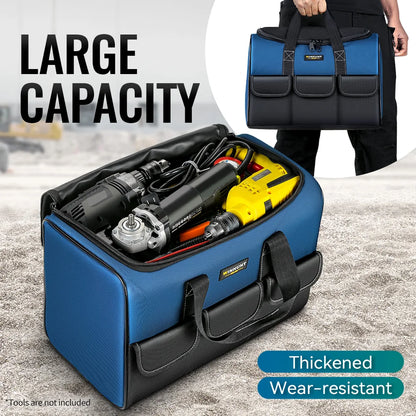Heavy Duty Wide Mouth Tool Bag with Pockets, Organizer for Men'S Tool Storage and Transport