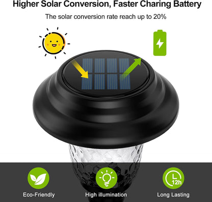 Glass Solar Lights Outdoor Waterproof, 8 Pack Super Bright Solar Pathway Lights, up to 12 Hrs Long Last Auto On/Off Garden Lights Solar Powered, Stainless Steel LED Light for Yard Landscape Cool White